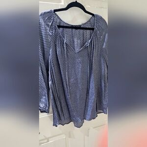 Como Black Pin Tuck Blouse Woman's  Light Navy and White XL